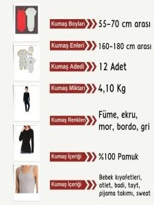 Esnek Bebe Ribanası Penye Kumaş Seti, Boyları 55-70 cm arası 12 adet