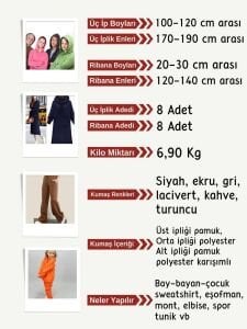 Ribanalı Şardonlu 3 İplik Kumaş Seti, Boyları 100-120 cm arası 8 adet