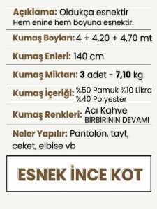 Acı Kahve İnce Esnek Kot Kumaş Seti