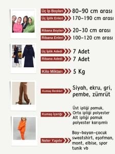 Ribanalı Şardonlu 3 İplik Kumaş Seti, Boyları 80-90 cm arası 7 adet