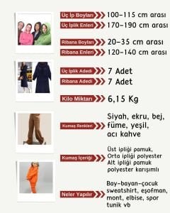 Ribanalı Şardonlu 3 İplik Kumaş Seti, Boyları 100-115 cm arası 7 adet