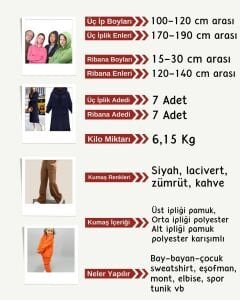 Ribanalı Şardonlu 3 İplik Kumaş Seti, Boyları 100-120 cm arası 7 adet