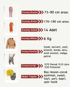 Diz Yapmaz 2 İplik Kumaş Seti, Boyları 75-90 cm arası 12 adet