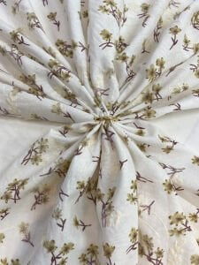 Nakış İşlemeli Hardal Küçük Çiçek Desenli Pamuk Kumaş