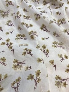 Nakış İşlemeli Hardal Küçük Çiçek Desenli Pamuk Kumaş