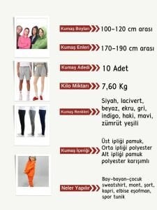 3 İplik Penye Kumaş Seti, Boyları 100-120 cm arası 10 adet