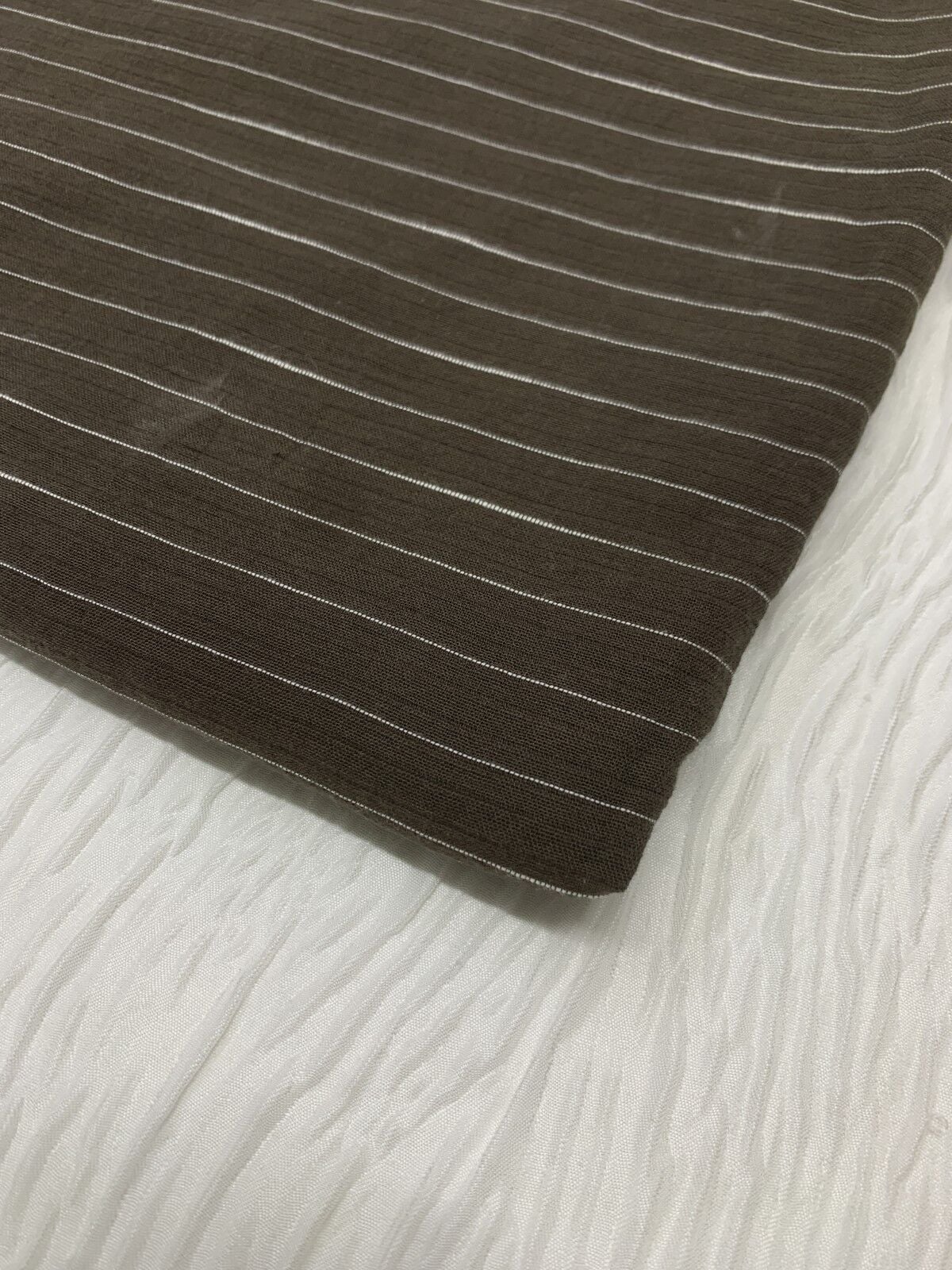 Müslin Kumaş, Parça 160x140 cm - Acı Kahve Beyaz Çizgili