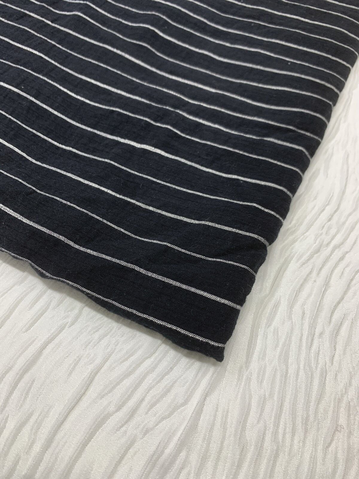 Müslin Kumaş, Parça 70x140 cm - Siyah Beyaz Çizgili