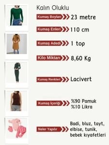 İnce Kaşkorse Kalın Oluklu Esnek Kumaş Seti, Boyu 23 metre 1 top Lacivert