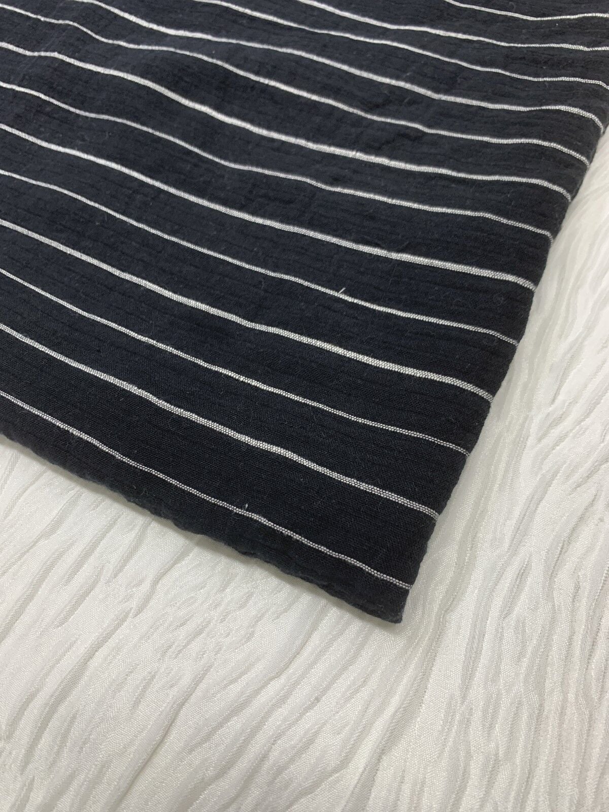 Müslin Kumaş, Parça 70x140 cm - Siyah Beyaz Çizgili