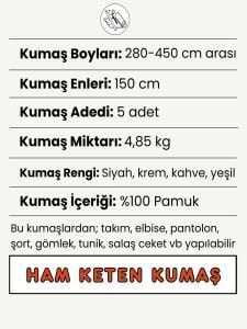 Ham Keten Kumaş Seti, Boyları 280-450 cm arası 5 adet