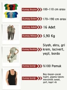 Süprem Kumaş Penye Seti, Boyları 100-110 cm arası 16 adet