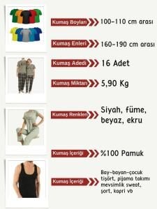 Süprem Kumaş Penye Seti, Boyları 100-110 cm arası 16 adet