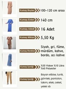 Dabıl Krep Kumaş Seti, Boyları 100-120 cm arası 16 adet