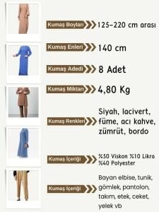 Dabıl Krep Kumaş Seti, Boyları 125-220 cm arası 8 adet