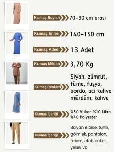 Dabıl Krep Kumaş Seti, Boyları 70-90 cm arası 13 adet