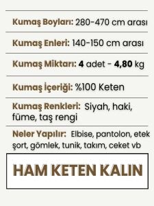 Kalın Ham Keten Kumaş Seti, Boyları 280-470 cm arası 4 adet