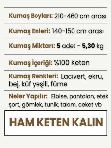 Kalın Ham Keten Kumaş Seti, Boyları 210-460 cm arası 5 adet