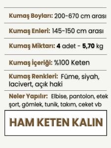 Kalın Ham Keten Kumaş Seti, Boyları 200-670 cm arası 4 adet