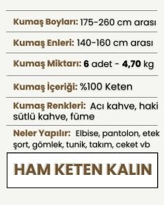 Kalın Ham Keten Kumaş Seti, Boyları 175-260 cm arası 6 adet