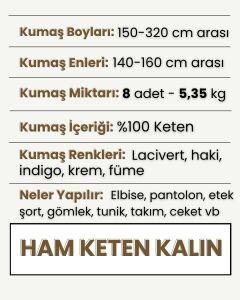 Kalın Ham Keten Kumaş Seti, Boyları 150-320 cm arası 8 adet