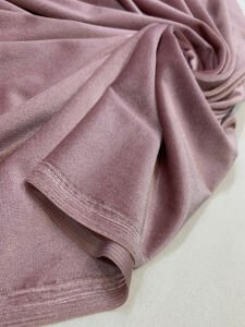 İpek Kadife Kumaş Likralı Dökümlü Elbiselik Pudra