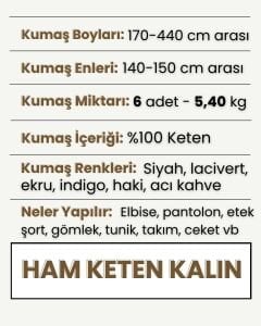 Kalın Ham Keten Kumaş Seti, Boyları 170-440 cm arası 6 adet