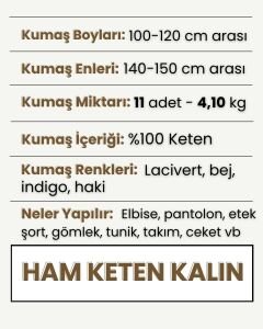 Kalın Ham Keten Kumaş Seti, Boyları 100-120 cm arası 11 adet
