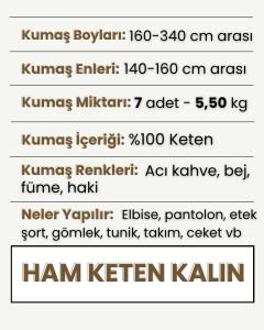 Kalın Ham Keten Kumaş Seti, Boyları 160-340 cm arası 7 adet
